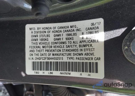 2017 Honda Civic Lx из США, поврежденный, VIN 2HGFC2F56HH552515